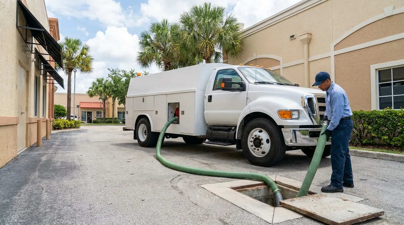 Commercial grease trap being pumped in Lakeland, FL