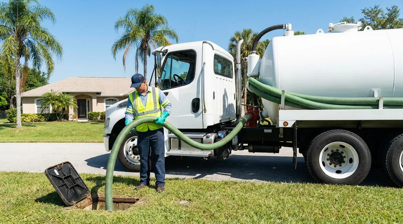 Septic tank being cleaned and vacuumed in Lakeland, FL